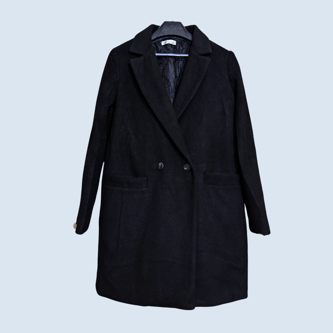 Ebony Double-Breasted Coat- black