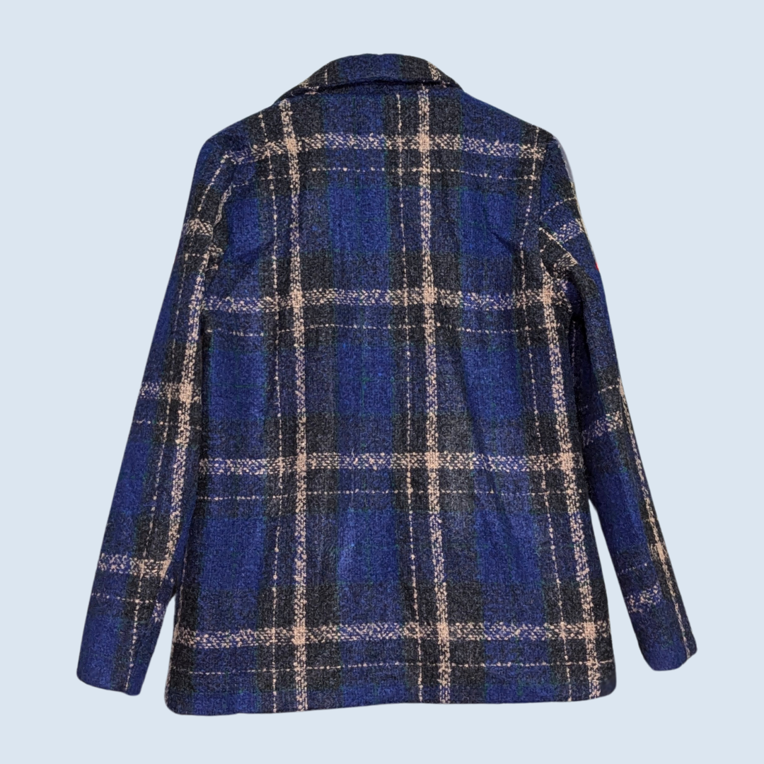 Navy Plaid Double Breasted Blazer